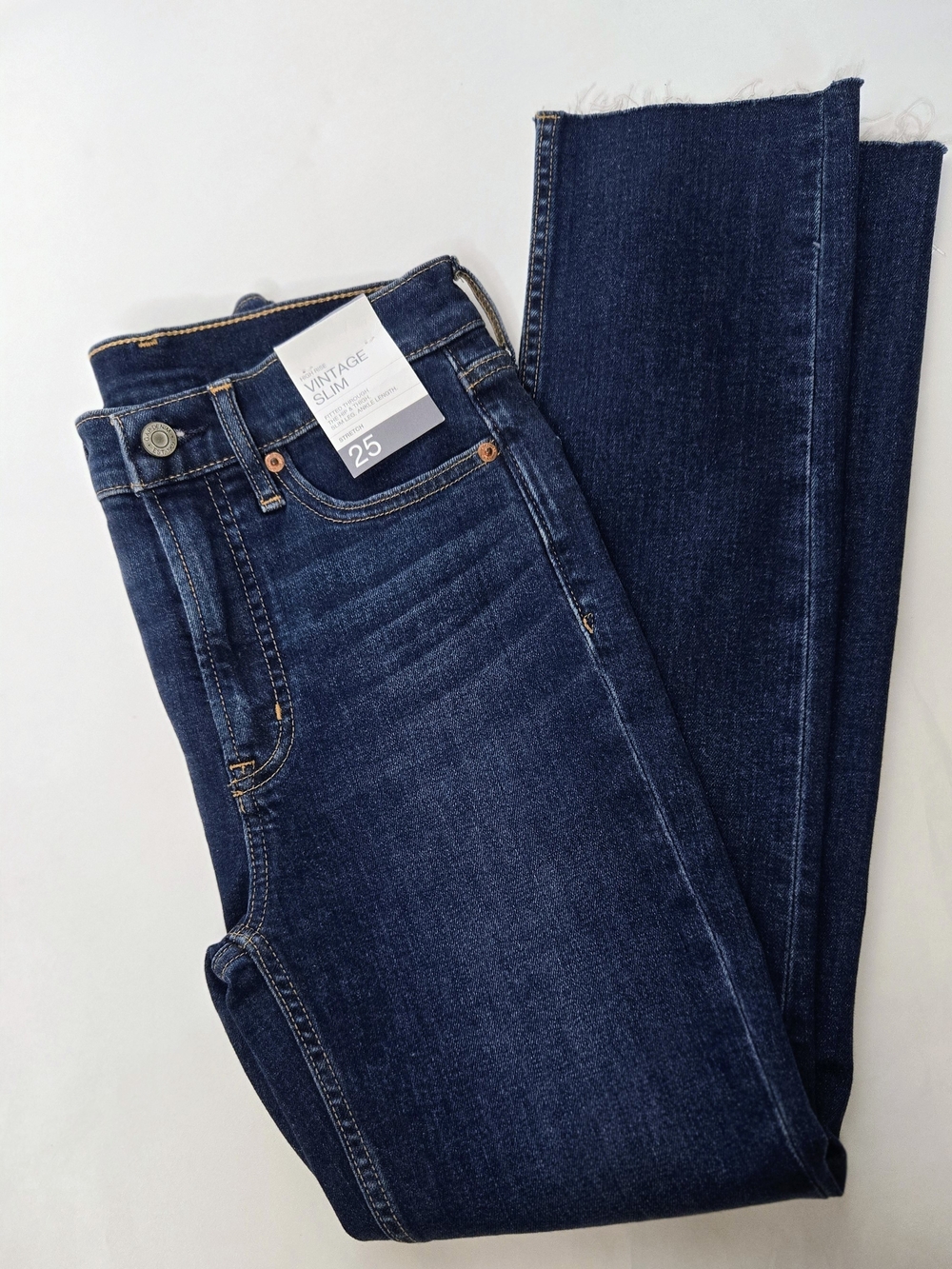 NWT GAP Vintage Slim Dark Blue Jeans High Rise Frayed Hem Size 25